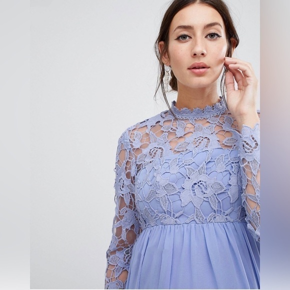 Chi Chi London Maternity Lolita Eyelet High Neck Midi Dress Purple Size 8 - Picture 3 of 13